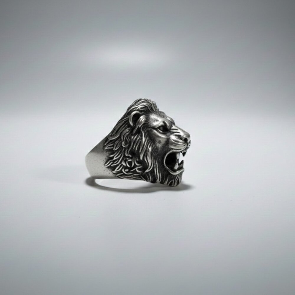 Antique Silver Animal Ring: Adjustable Lion Head Jewellery, Boho Chic Ring - Picture 2 of 7
